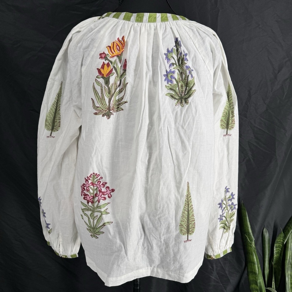 Liza Byrd Floral Peasant Top M Cottage Prairie Boho Garden Botanical 100% Cotton - Picture 4 of 6